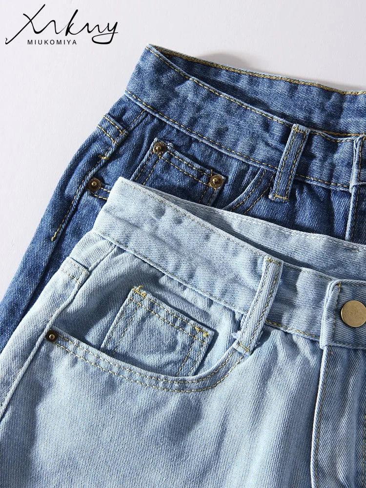 MiuKoMiYa Blue Jeans Shorts Women Summer 2025 Straight Denim Pants Ladies Short Jeans Feminino Women's Denim Shorts High Waisted