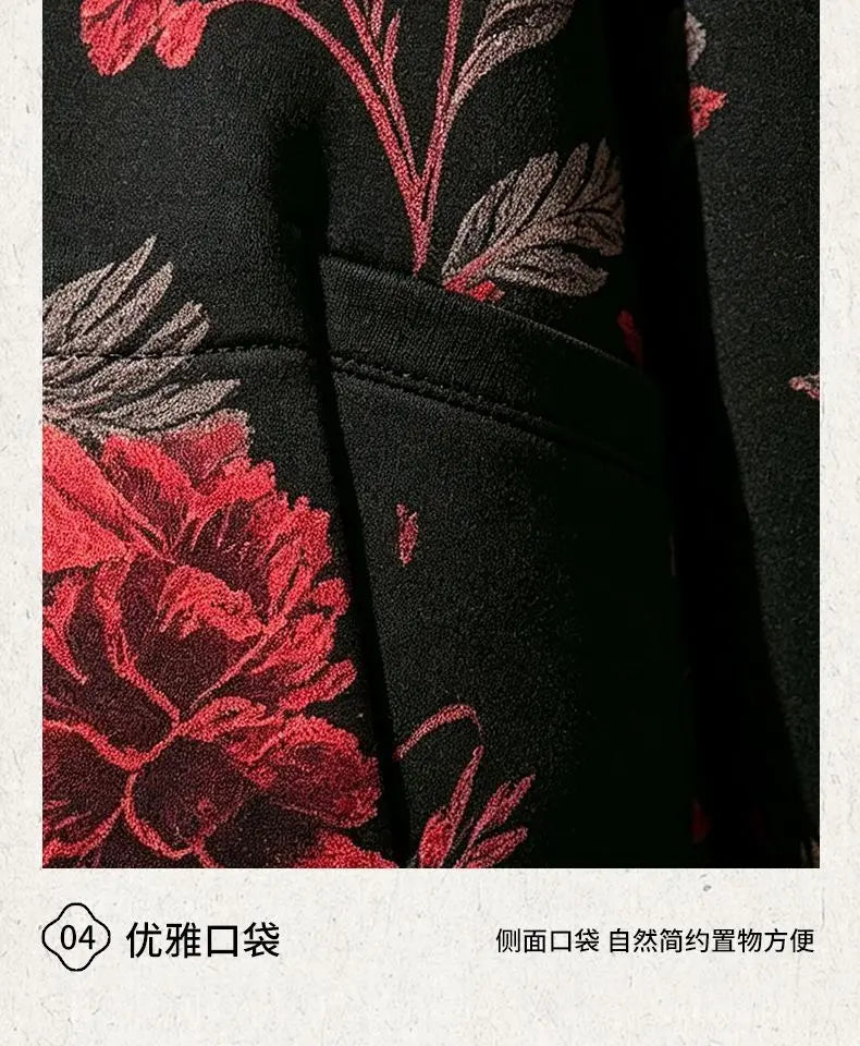 Womens Mom Floral Print Zip Up Jacket Lapel Collar Casual Loose Outerwear For Middle Aged Ladies