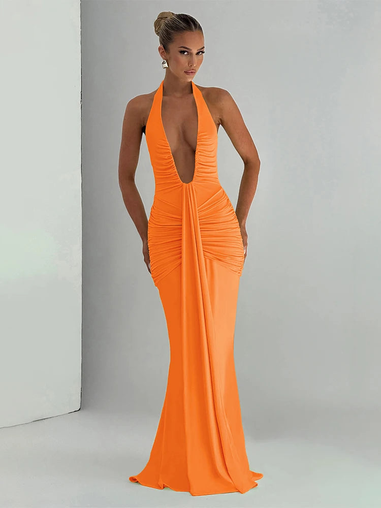 Weird Puss Backless Tassel Dress Women Peach Buttock Pleated Patchwork Solid Halter Sleeveless Midnight Clubwear Party Vestidos