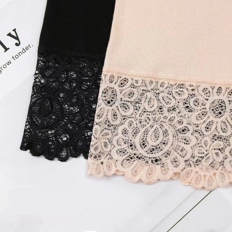 Soft Ice Silk Safety Shorts Pants Women Thin Summer Anti-Slip Lace Under Skirt Black Elastic 3/4 Leggings Bottoms Slim Fit 2024