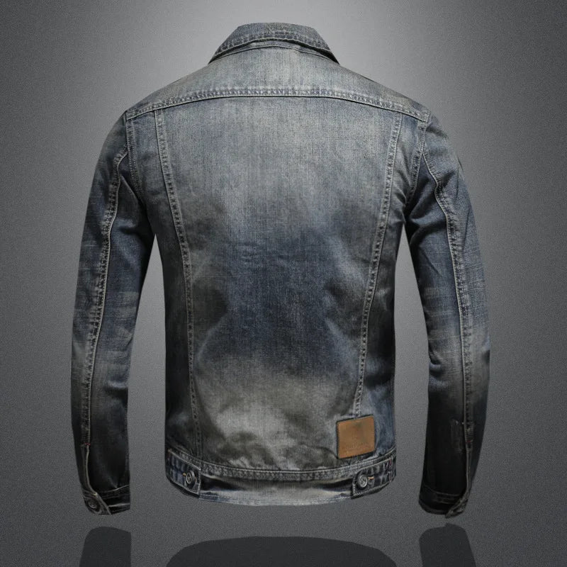 Cross-Border Foreign Trade European Size Personalized Zipper Motorcycle Men's Turn-Down Collar Denim Jacket Trendy Retro