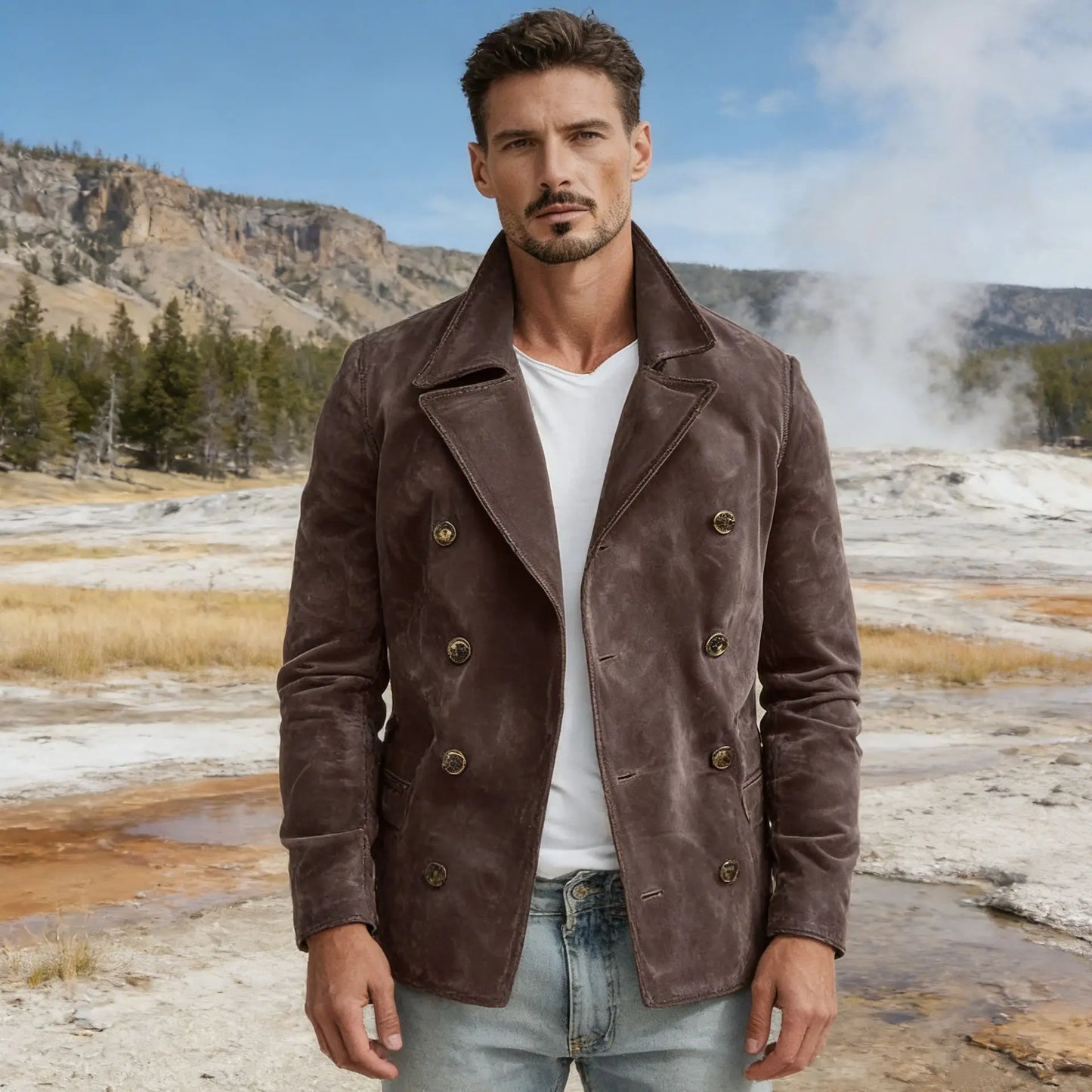 Men Autumn Winter Faux Suede Jacket New Retro Casual Fashion Coat Outdoor Commuting Daily Wear Long Sleeve Outerwear For Male