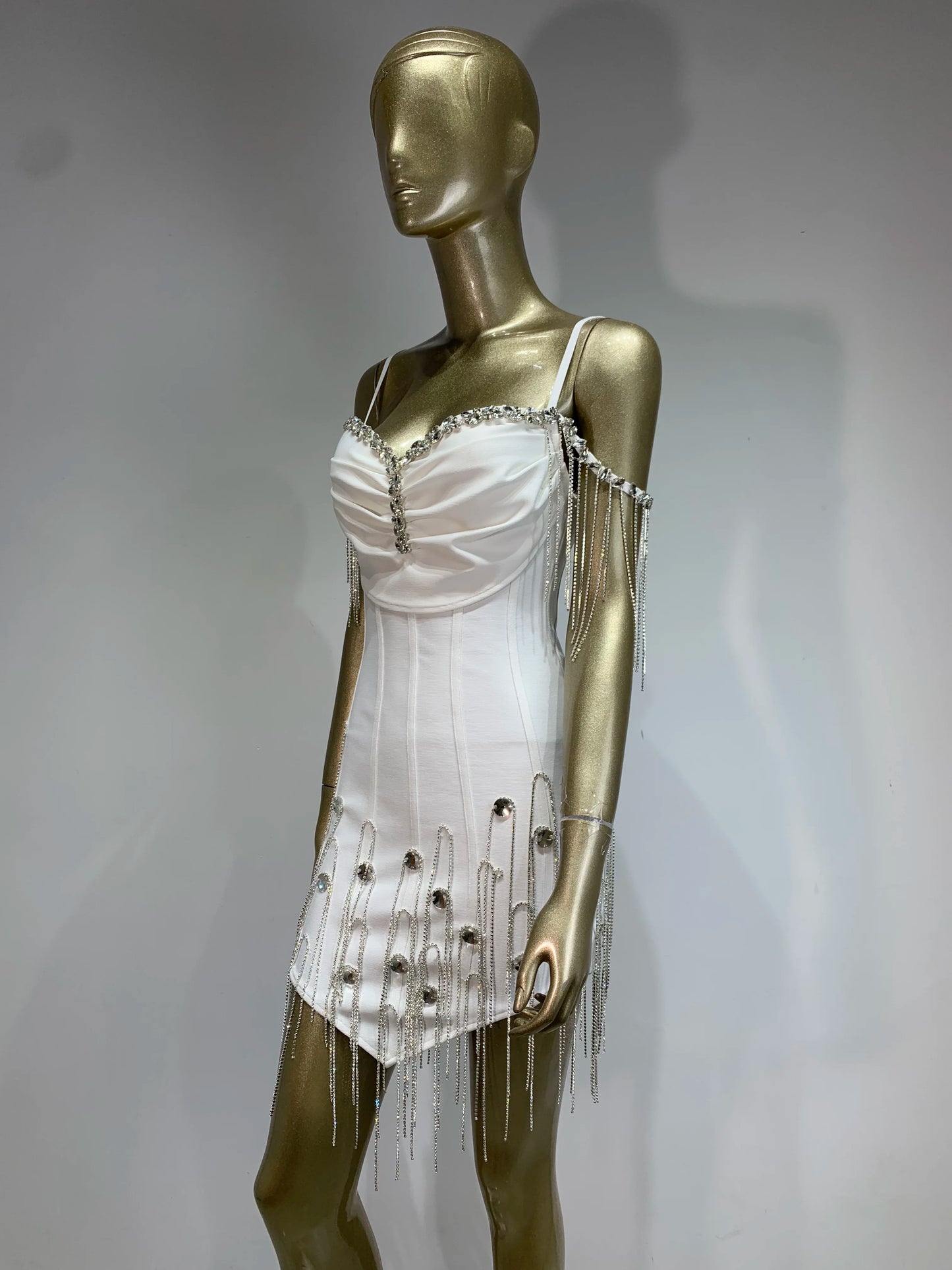 Women Celebrity Sexy Beading Crystal Black White Mini Bodycon Bandage Dress 2024 Knitted Elegant Evening Club Party Outfit