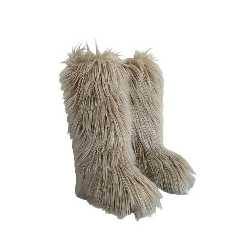 Hot Sale Ins Fashion Long Women Furry Boots Winter Knee Length Keep Warm Ladies Snow Boots