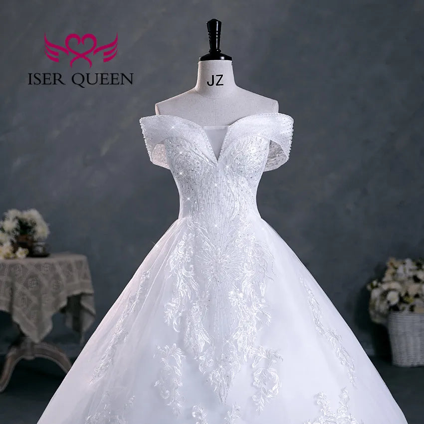 Customized Beading V neck Pretty Lace Embroidery Wedding Dress 2026 Ball Gown Plus Size Elegant Wedding Dresses For Women WX0298