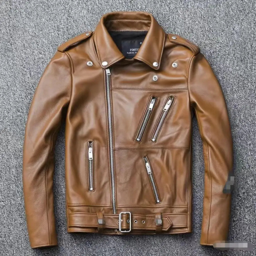 Winter and Autumn Men's Oversized Button-down PU Leather Coat with Multiple Zippers Polo Jacket, with Many Zippers