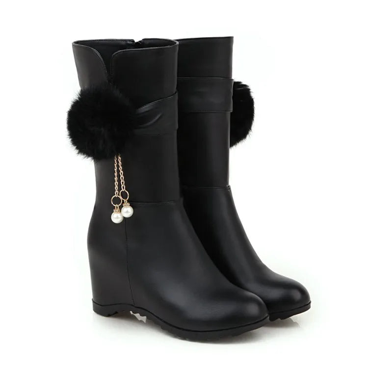 Women Snow Boots Autumn Winter Keep Warm Fur Wedges Increasing Faux Suede Round Toe White Princess Boots New 2026