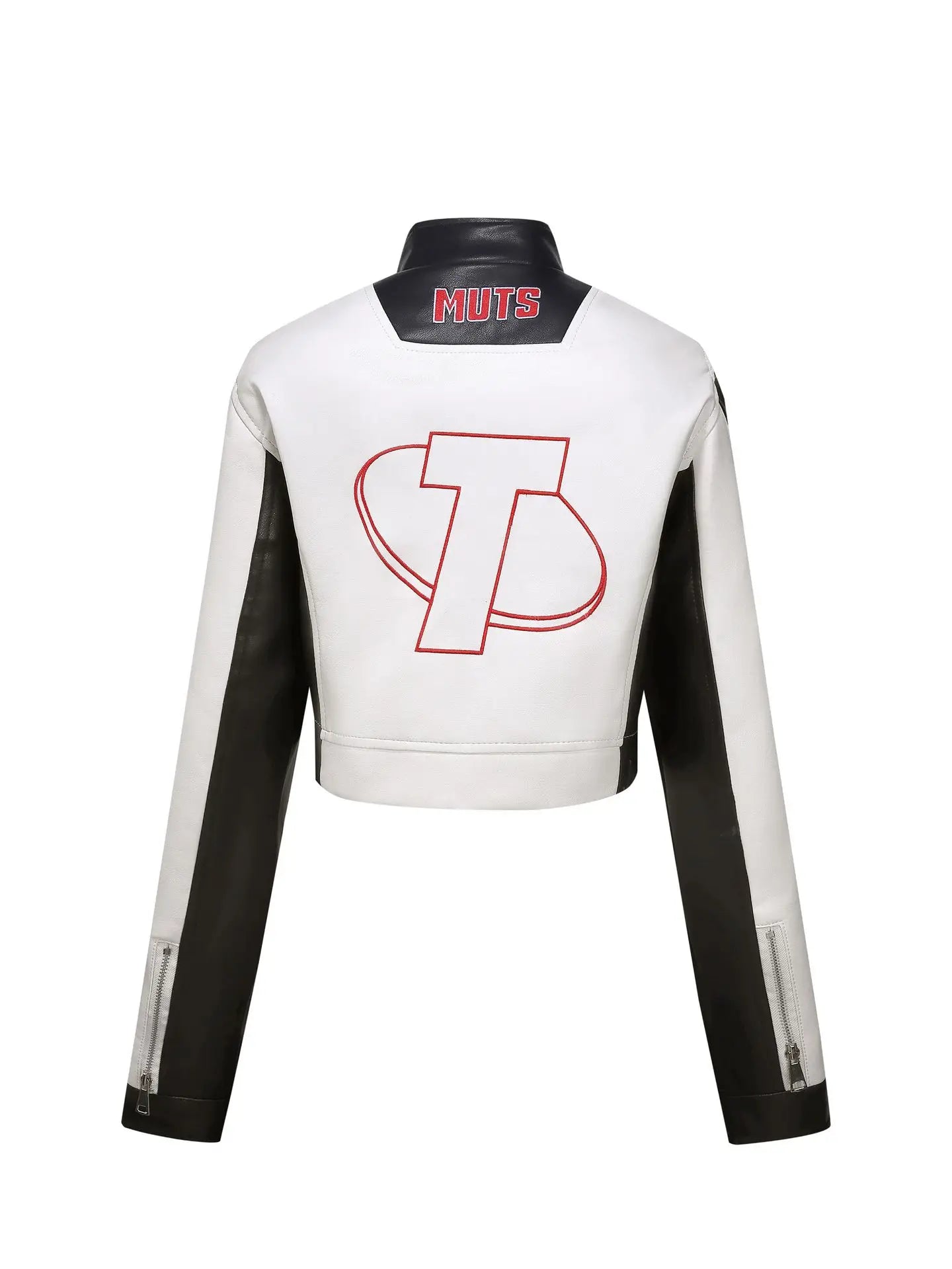 Women's Embroidered White PU Leather Jacket Motorcycle Wear Trendy Jazz Dance Autumn 2025 Collection New Arrival