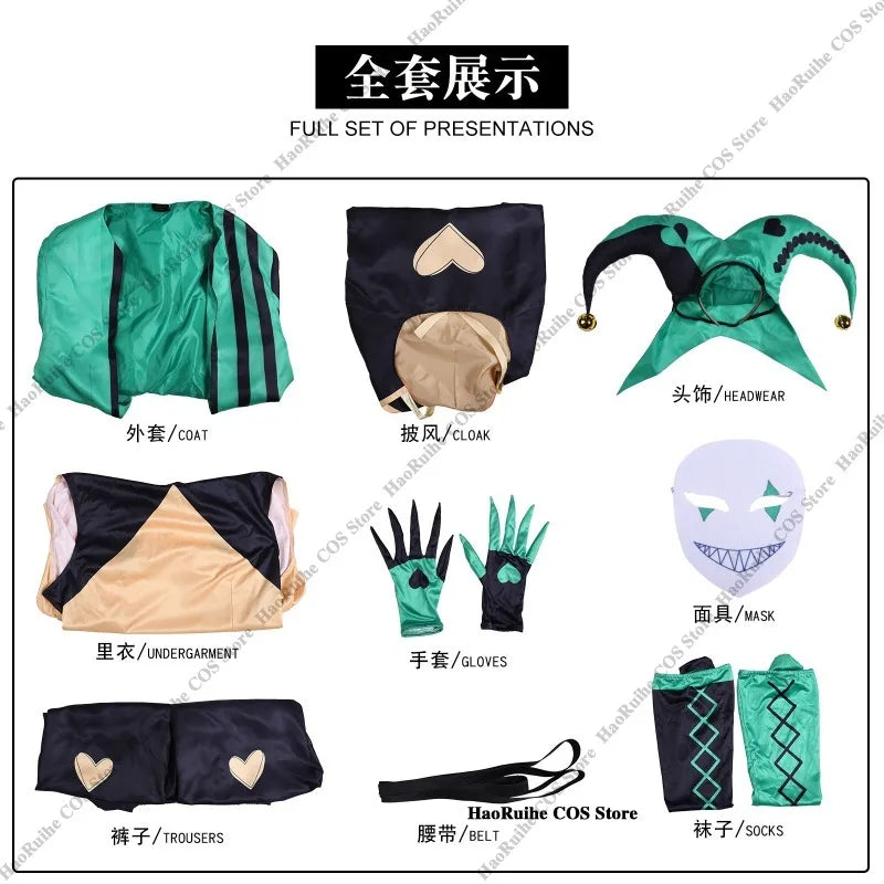 Hot The Freak Circus Pierrot Jester Harlequin Cosplay Costume Adult Clown Top Pant Wigs Joker Uniform Halloween Costume Carnival