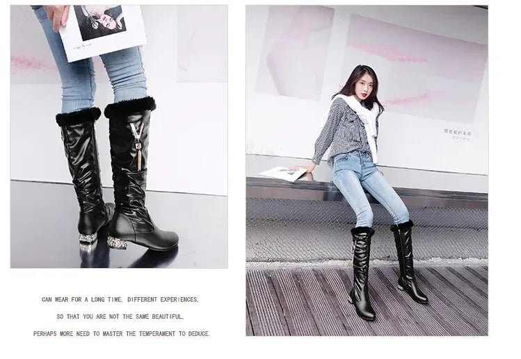 Winter Warm Knee High Boots Women Platform Wedges High Heels Snow Boots Slip on Winter Ladies Shoes White Black Pink 2025