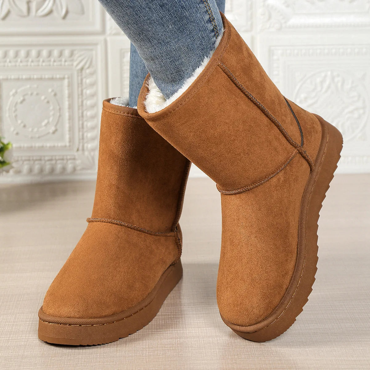 Mid Calf Snow Boots Women Waterproof Warm Platform Boots Large Size Winter Slip On Flat Casual Woman Booties 2026 New fashion