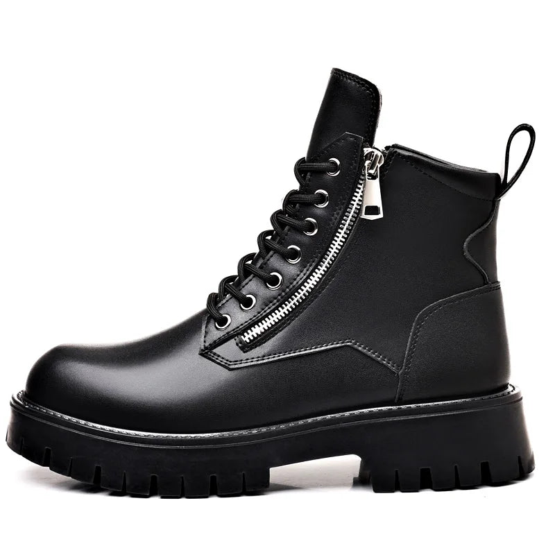 Motorcycle Boots Men's High Top Boots High Quality Mens Leather Shoes Fashion Outdoor Sneakers Men Lace Up Non-Slip Ankle Boots