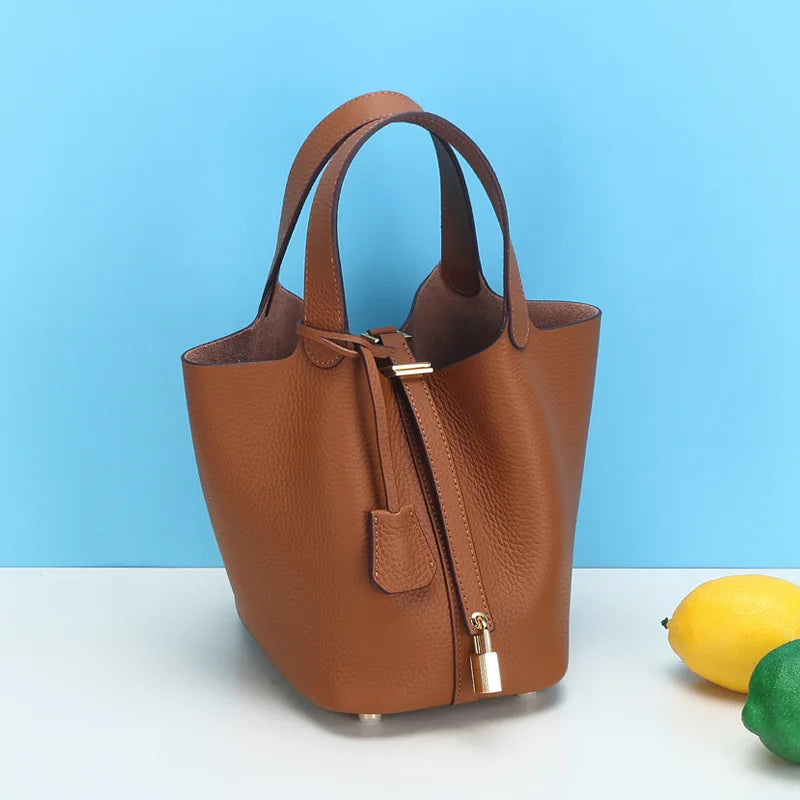 Fashion Classic Womens Bucket Bags Leather Lady Hand Bags High Quality Genuine Leather Luxury Ladies Top Handle Handbags