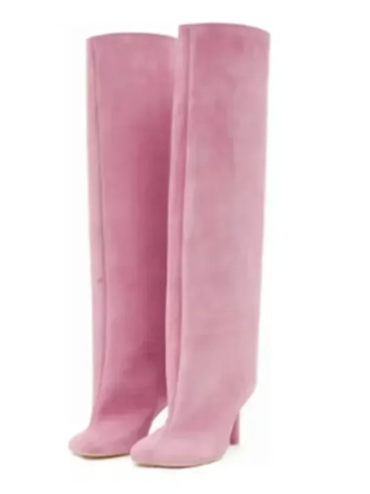 2025Women's Autumn and Winter New Slim Fit High Heels Knee High Boots Fashionable Plus Size Medium Long Boots Knight Boots