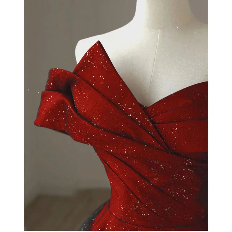 Toasting Dress Bridal Evening Dresses 2026 New Red Wedding Dress High-End Off-shoulder Wedding French Engagement Dress for Women
