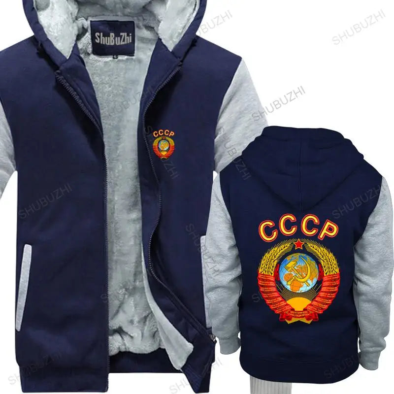 new arrived men hoodies winter Russian Graphic Cotton Red hoodies With Ussr Emblem And Anthem cotton fleece jacket for man