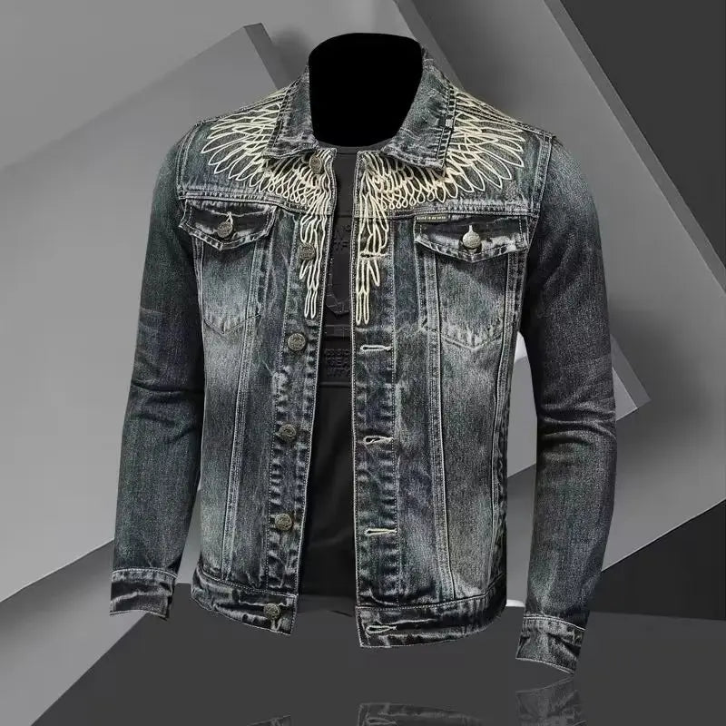 Men's Denim Jacket Vintage Distressed American Style Slim Fit Motorcycle Jacket Workwear Casual Coat Spring Autumn