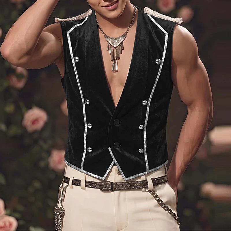 INCERUN Men's Vests Velour Patchwork Lapel Sleeveless Button Male Waistcoats Elegant Streetwear Fashion Casual Vests For Man