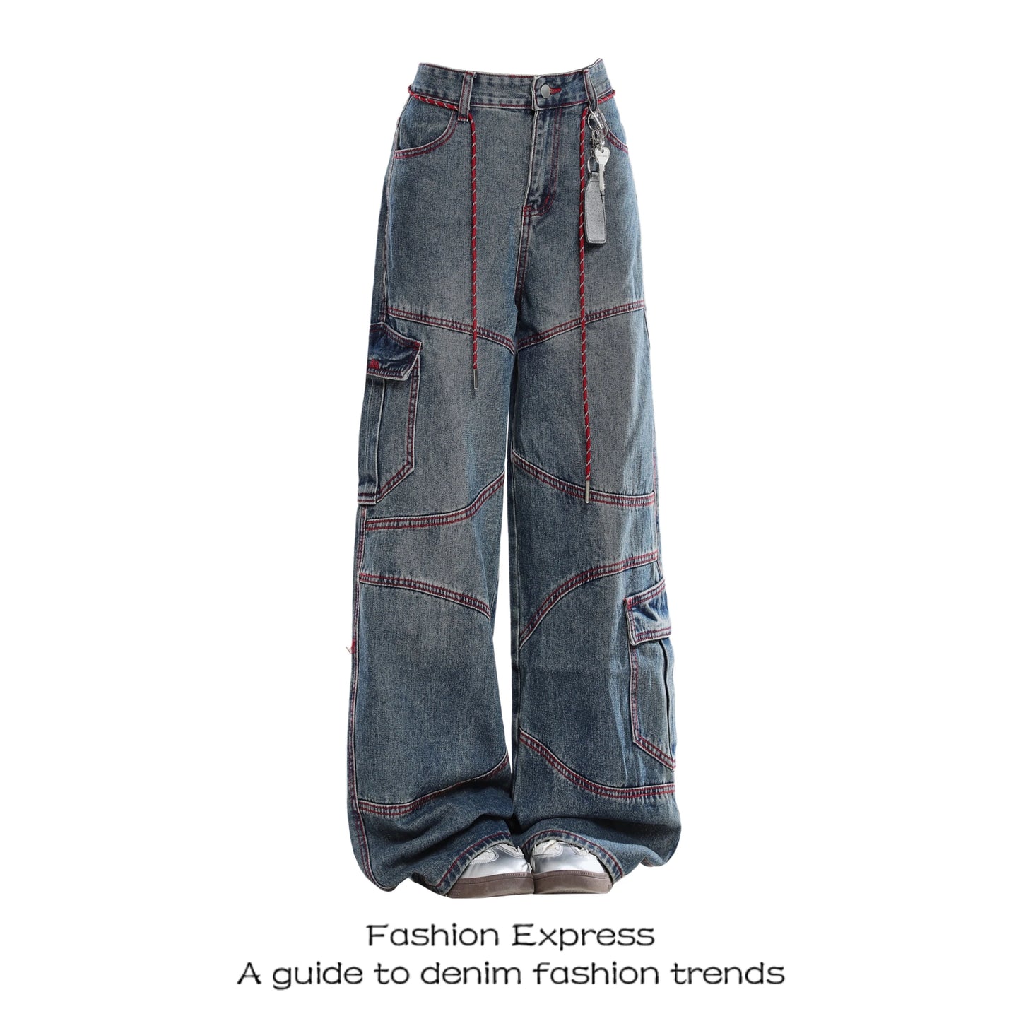 Women's Straight Leg Workwear Jeans High Waist Wide Leg Casual Denim Pants Trousers with Pockets Color Block Floor Length