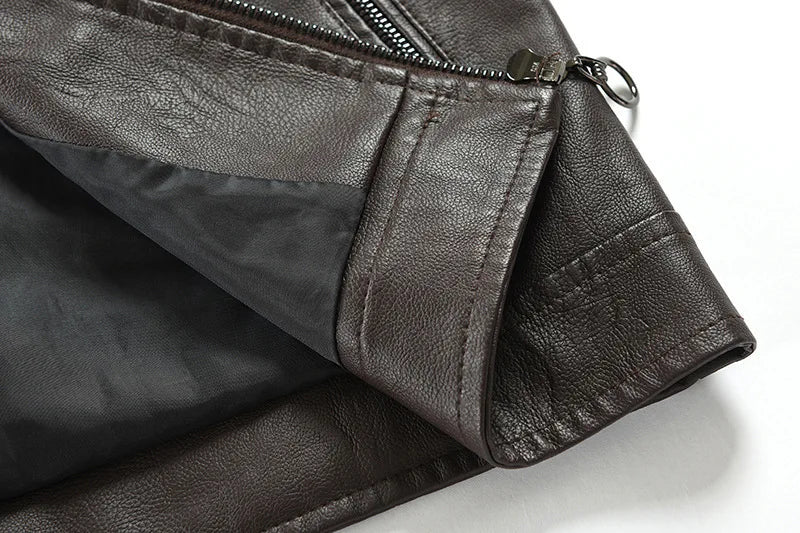 Men Slim Motorcycle Leather Jackets Casual PU Leather Coats HIgh Quality Male Stand Collar Leather Jaquetas Jackets And Coats 5X
