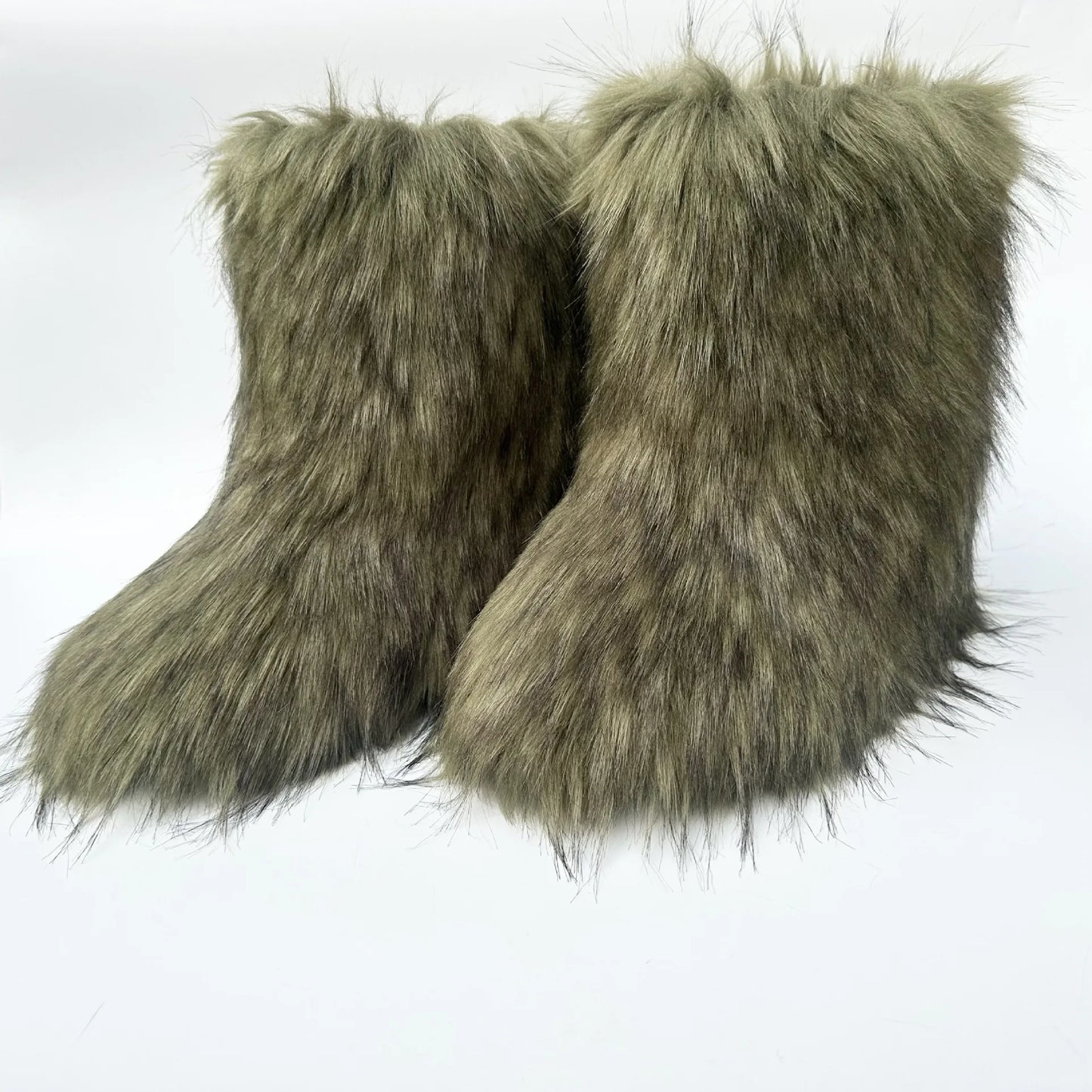 Cute High Quality Faux Raccoon Fox Fur Shibuya Gal Thickened Plus Size Mid-Calf Faux Fur Warm Winter Snow Boots for Women