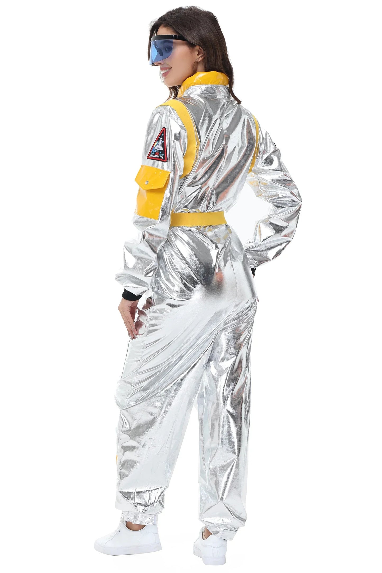 Adults Silver Astronaut Costume Space Suit Men Women Couple Jumpsuit Cosplay Halloween Carnival Party Dress Up