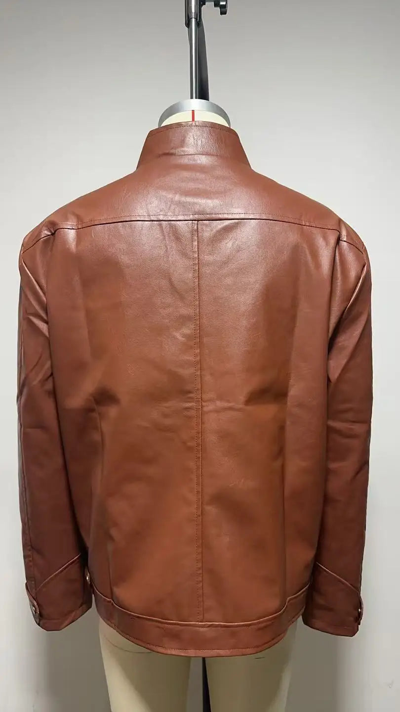 High Quality PU Coat Autumn Leather Jacket Men Slim Casual Moto Biker Stand Collar Solid High Quality Korean Leather Jakcets