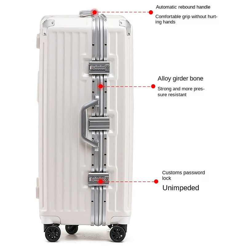 Five-wheeled Luggage 34 inch Thicken Aluminum Frame Suitcase USB Cup Holder Large Capacity TSA Lock Trolley Case Brake Wheel 24"
