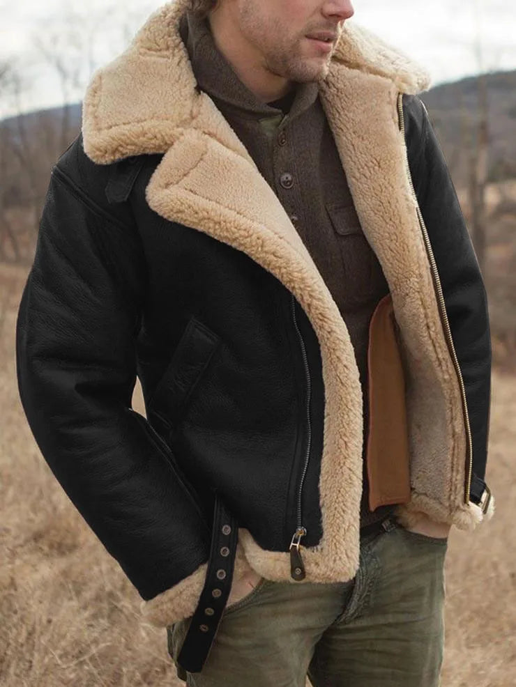 Thickened Men's Coats Winter Jackets Leather and Fur Integrated New High Quality Turn Down Collar Long Sleeve Men Clothing