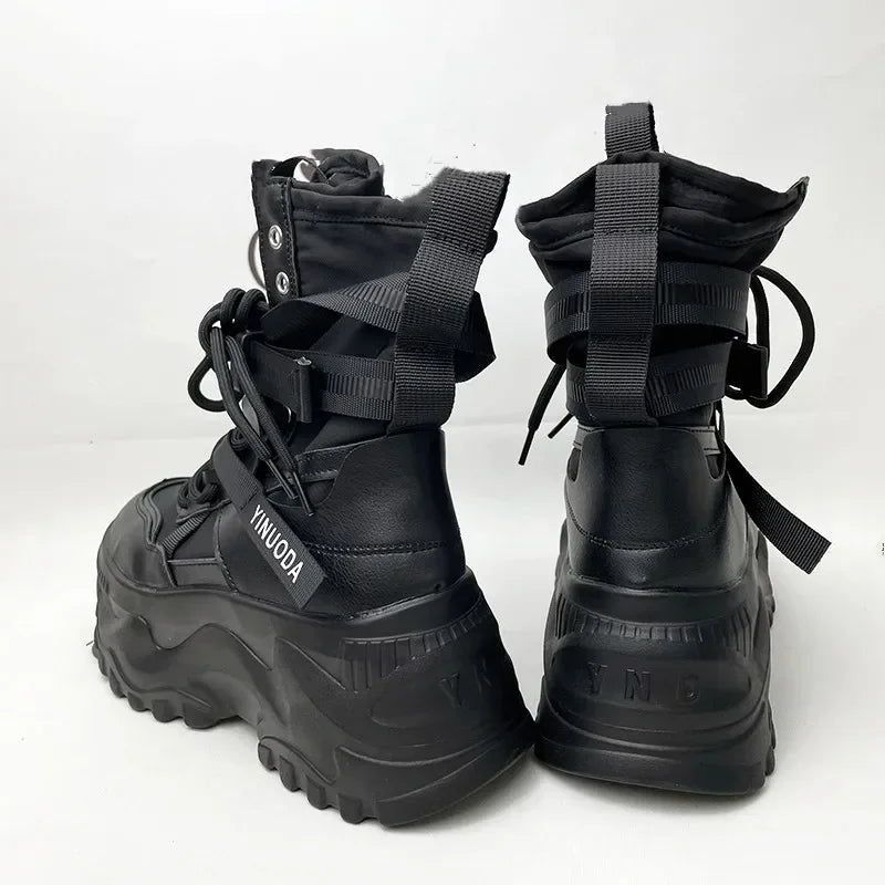Fashion Platform Ankle Boots for Women Chunky Thick Sole Lace Up Motorcycle Boots Ladies Light Cozy Non-slip Shoe Botas De Mujer