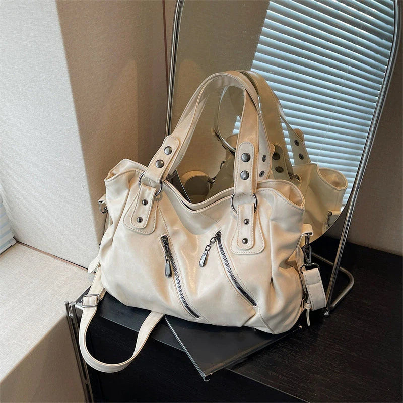 Retro Brand Roomy Shoulder Bag Female Luxury Solid Color Classic Crossbody Bag Large Capacity Style Soft PU Leather Tote Bag