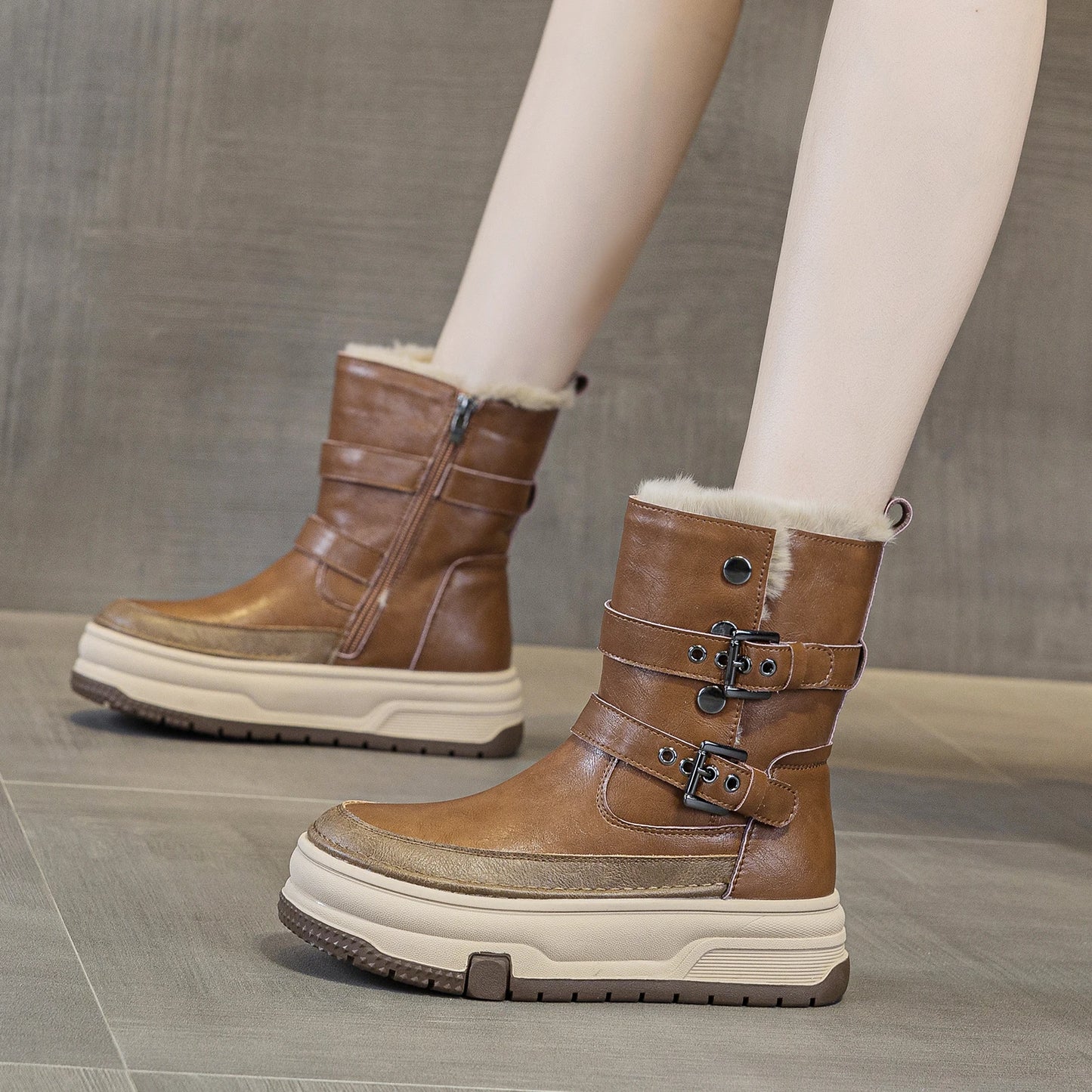AIYUQI Women's Genuine Leather Snow Boots 2026 Winter New Platform Warm Women Mid-calf Boots Stylish Thick Boots For Women