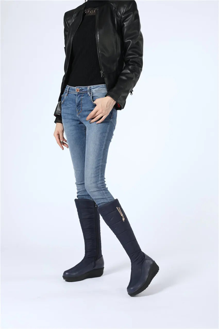 Women Warm Fur Mid-calf Snow Boots Round Toe Red Black Down Crystal Dec Party Travel Lady Wedge Platform Winter Plush Half Boots