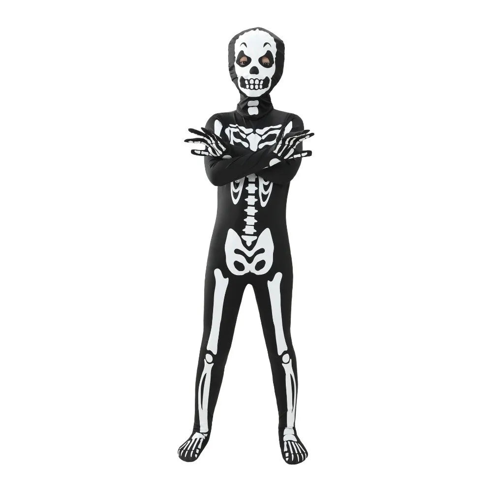 Glow-in-dark Skeleton Skull Costume Luminous Printed Skeleton Ghost Jumpsuit Full Body One-piece Suit Halloween Cosplay Outfits