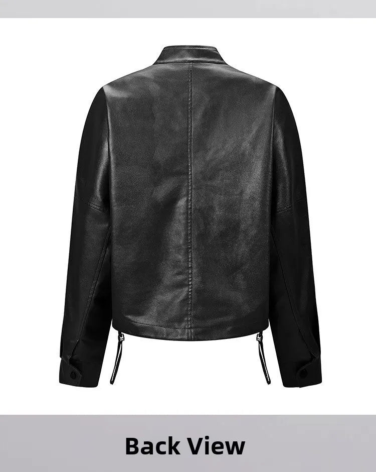 Fashionable Short Casual 3D Leather Jacket Women's Stand Collar Leather Coat Autumn 2026 Thick Synthetic Leather No Brand