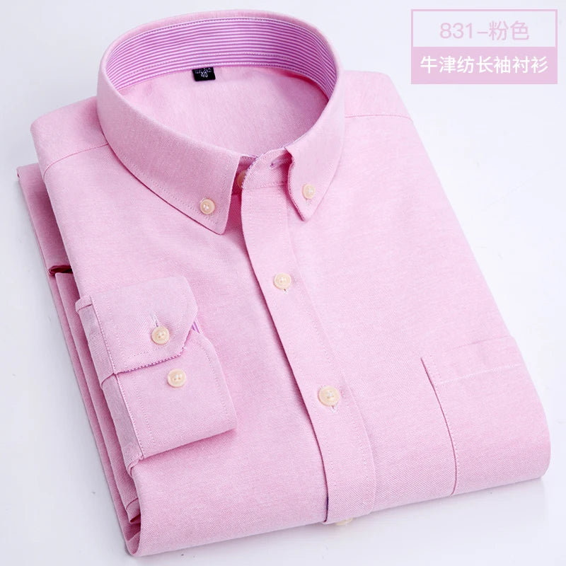 Men's long sleeve shirt Oxford woven casual non-ironing spring summer autumn slim top comfortable trend fashion with white shirt