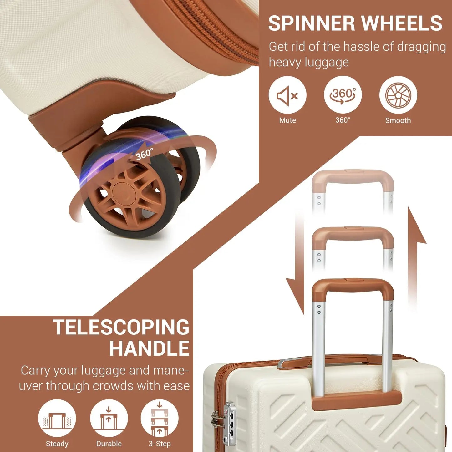 Kono 20/24/28 Inch Large ABS+PC Hardshell Suitcase - 4 Spinner Wheel Lightweight Check-In Luggage with TSA Lock