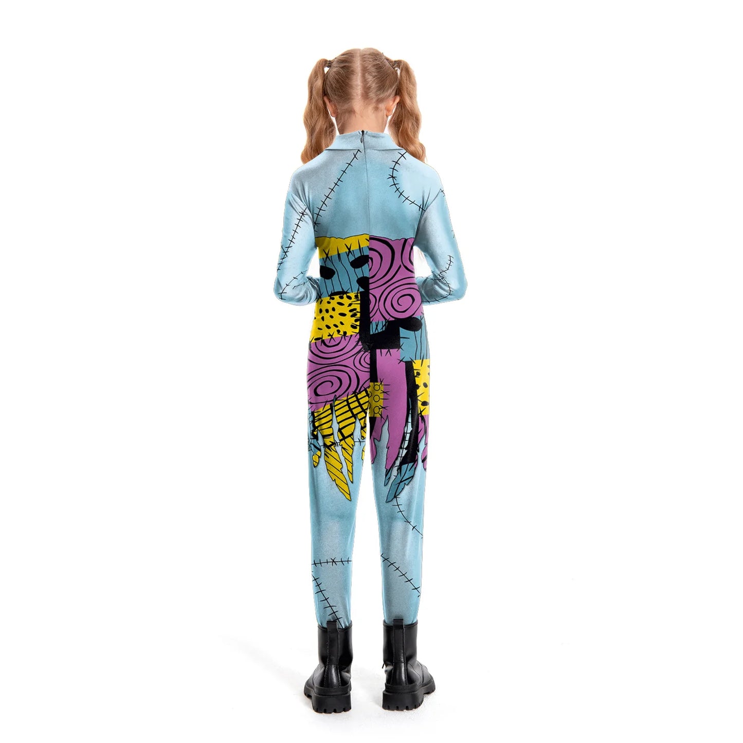 ZAWALAND Halloween Nightmare Sally Printed Cosplay Costume Girls Women Jumpsuit Christmas Cosplay Party Zenti Bodysuit Oufits