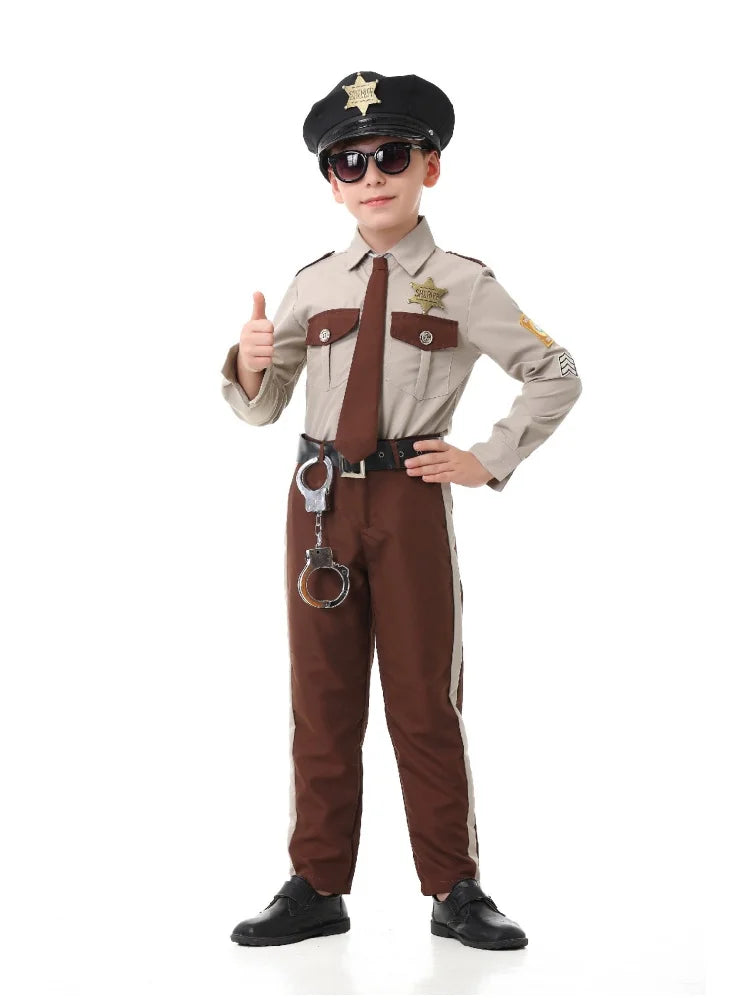 Unisex Sheriff Cosplay Costume Police Uniform Full Set Long Sleeve Halloween Carnival Party Stage Performance Dress Outfits