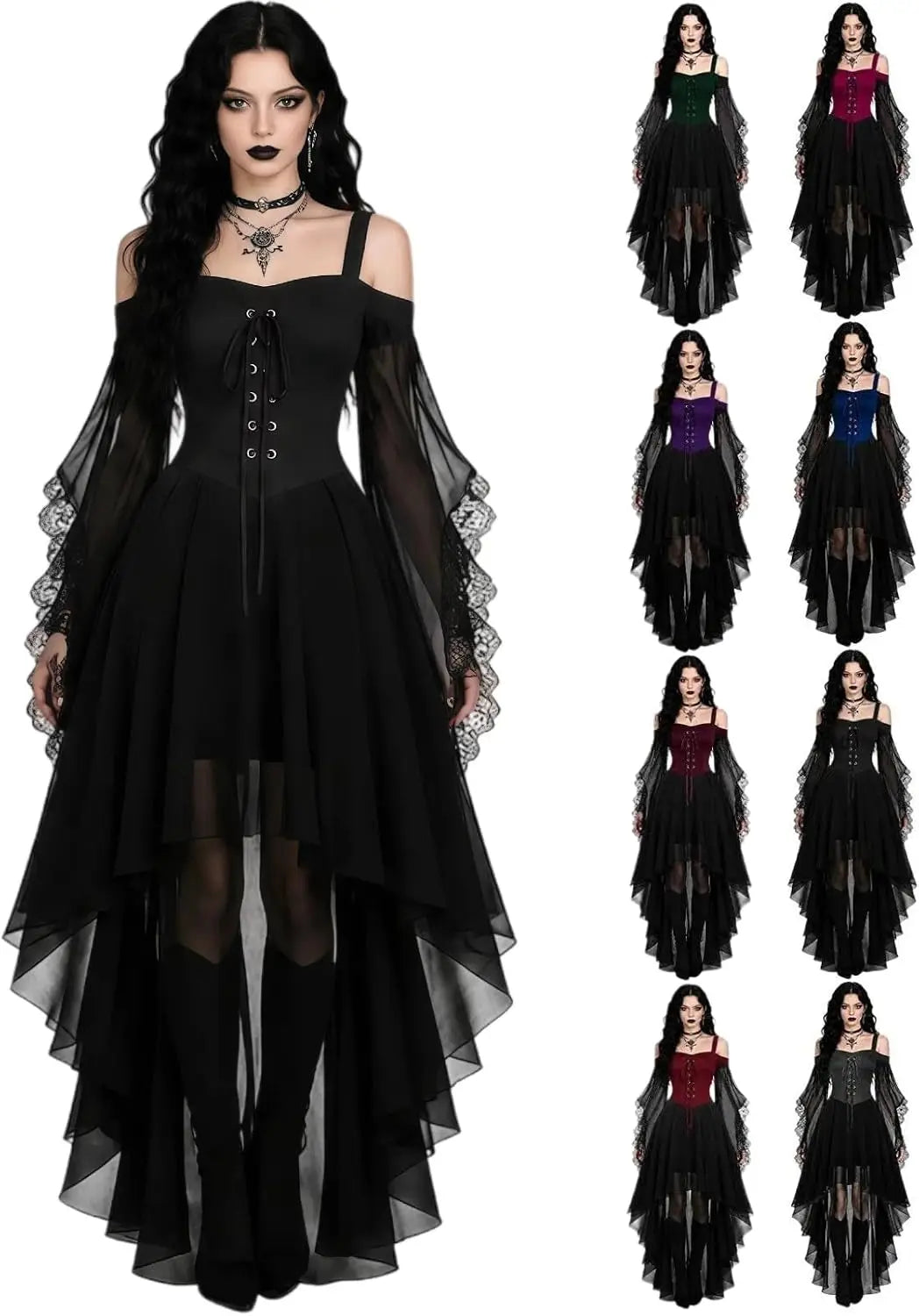 Witch Dress Women 2026 Halloween Costumes Woman Adults Medieval Vampire Butterfly Sleeve Mesh Gothic Outfits