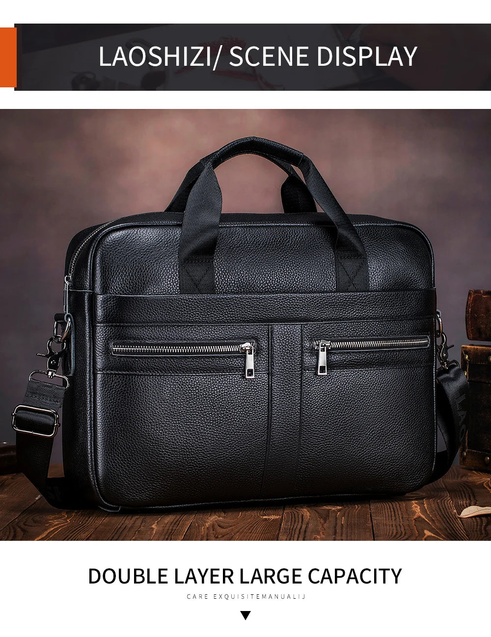Hot Selling Men's Bags, Leather Handbags, Men's Top Layer Cowhide Briefcase, 15 Inch Computer File Bag