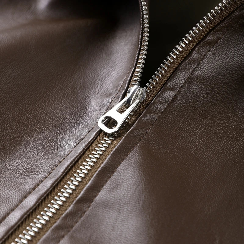Casual Lapel Zipper Waist Belt Short Leather Jacket 2026 Women Loose Solid Pocket Pu Coat Autumn Lady Daily Highstreet Jackets