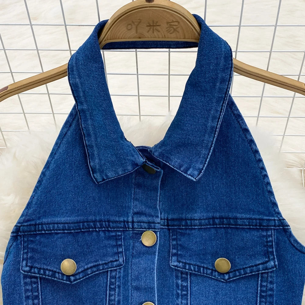 Denim Dress Women Sexy Long Dresses Vintage Vestidos A Line Sleeveless Backless Single Breasted Pockets 2025 Summer Sundress