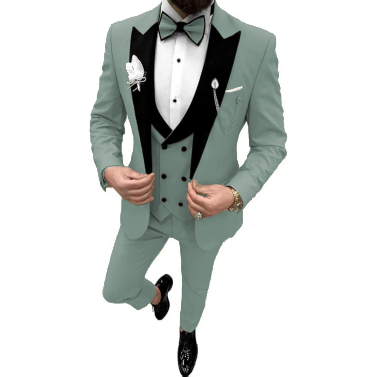 Elegant Men Suit Customized 3 Piece Blazer Vest and Pants Set Tuxedo Suits for Men Velvet Peak Lapel Formal Men Suit for Wedding