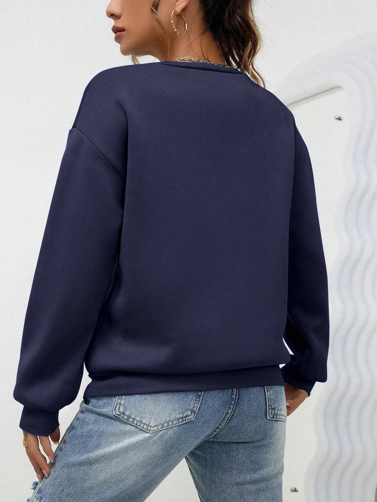 Simple Heart Pattern Printing Sweatshirts For Womens Casual Comfortable Crewneck Hoodies Loose Fleece Warm Sportswear Clothes