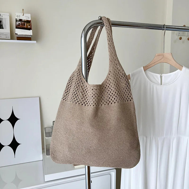 Large Capacity Shoulder Bags Fashion Women Hollow Woven Crochet Bag Knitting Handbags Eco Female Shopping Tote