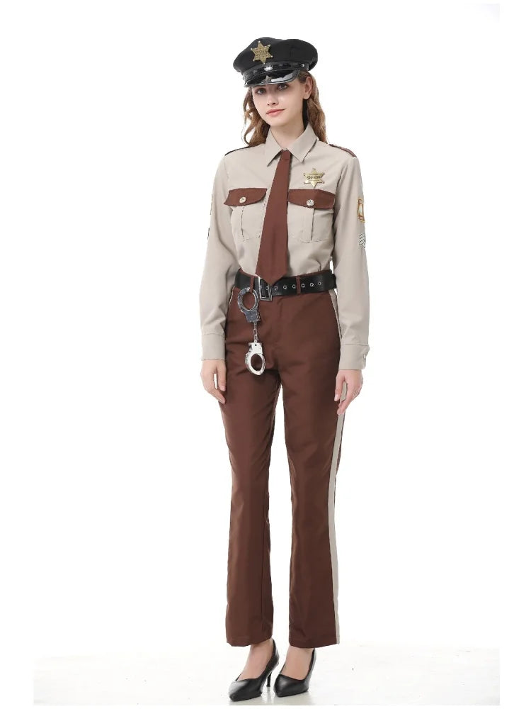 Unisex Sheriff Cosplay Costume Police Uniform Full Set Long Sleeve Halloween Carnival Party Stage Performance Dress Outfits