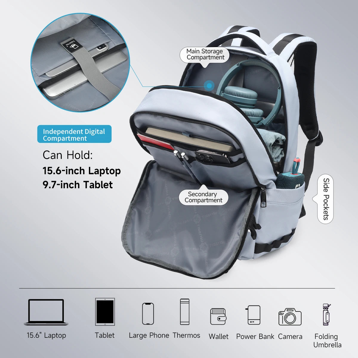 Tigernu School Backpacks For Men Bags For Travel Backpacks Women Nylon Bags For School Knapsack Girls 15.6 Laptop Backpacks Male