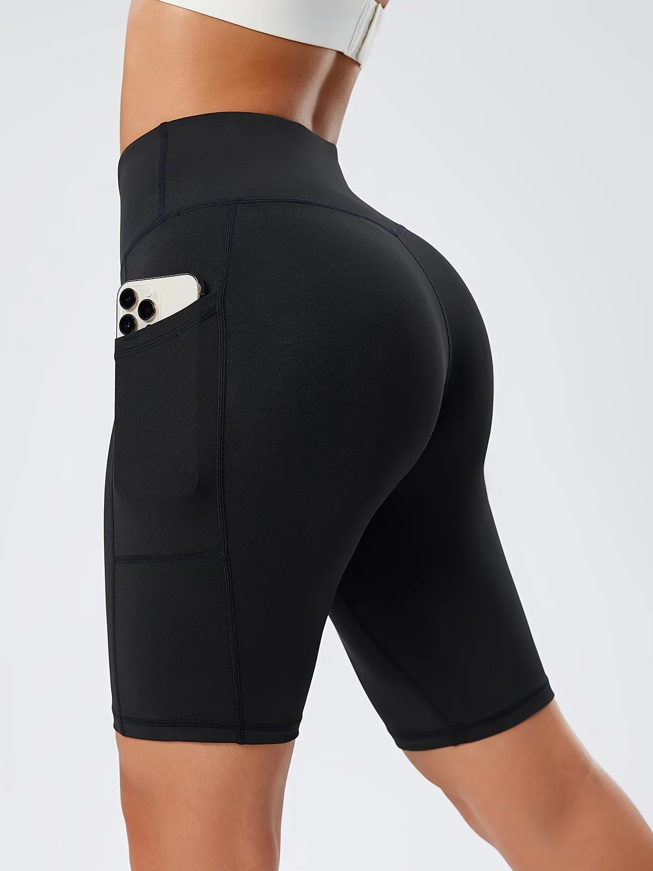 Women's Sports Shorts With Side Pockets Casual Shorts Leggings High Waist Tummy Control Running Leggings Compression Shorts