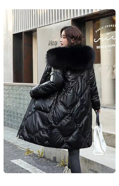 2023 Autumn Winter Hooded Fur Collar Long Parkas Mujer Thick Warm Down Cotton Padded Jacket Women Casual Hoodies Coat Female